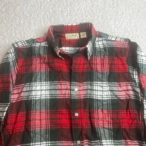 Vintage L.L. Bean men green red scotch plaid flannel outdoors USA made‎ preppy M